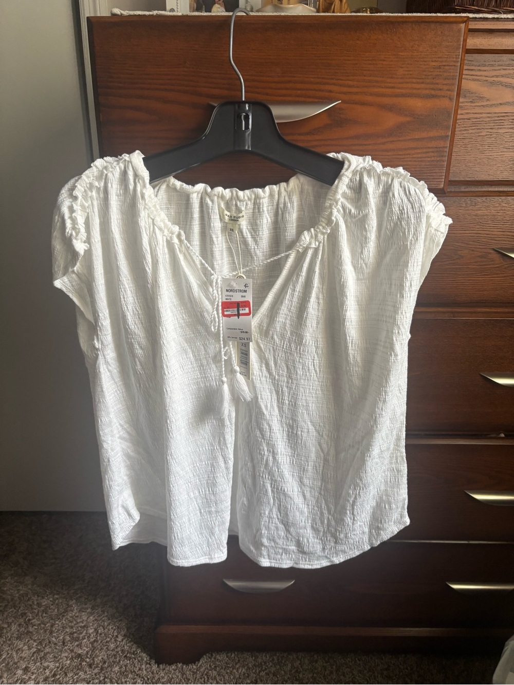 Max Studio White Peasant Tie-Front Blouse
